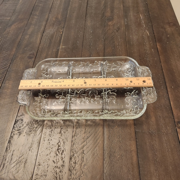 Vintage Princess House Fantasia Poinsettia Crystal Glass 3 divided Relish Dish - Picture 2 of 3